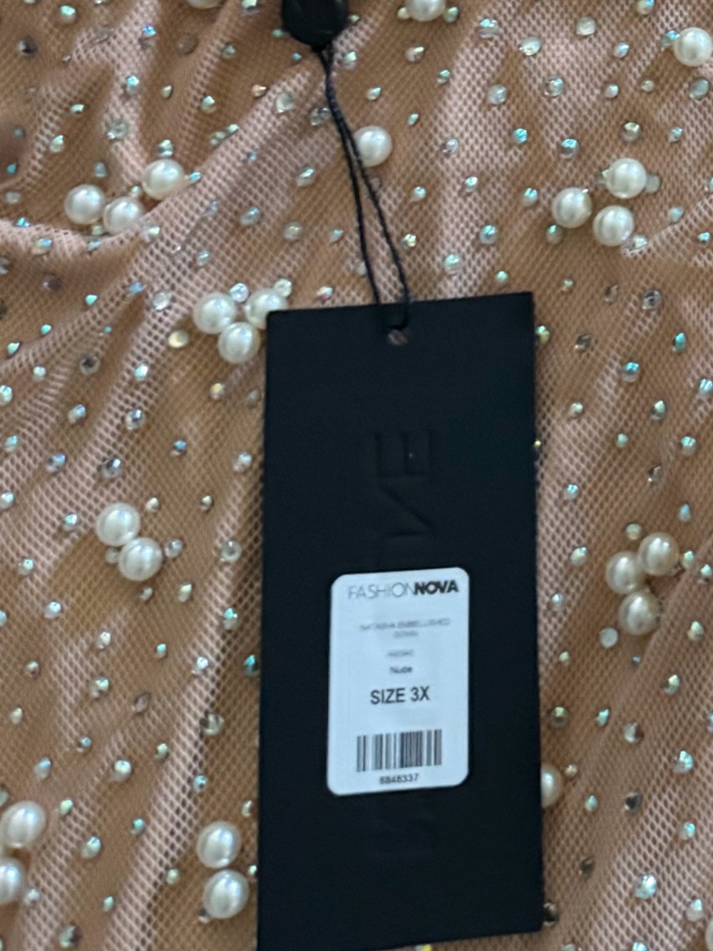 Fashion Nova Nude Blush Pearl-Embellished Slip Dress